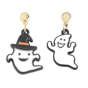 Halloween Mismatched Earrings - White Ghost In a Witch Hat & Ghost - 0.88" L